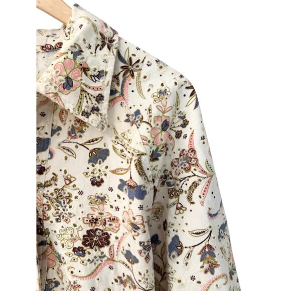 Solitaire Anthropologie Cream Eyelet Trucker Jacket Size Large Excellent Boho - Picture 6 of 7